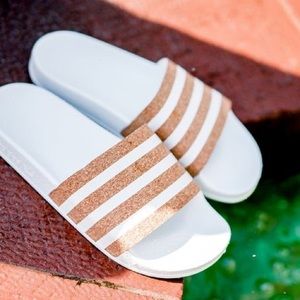 Adidas white cork slides size 5